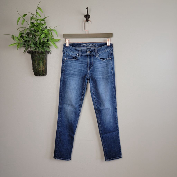 AE 4 Skinny Y2K Low Rise Medium Wash Jegging Super Stretch Jeans American Eagle - Picture 1 of 12